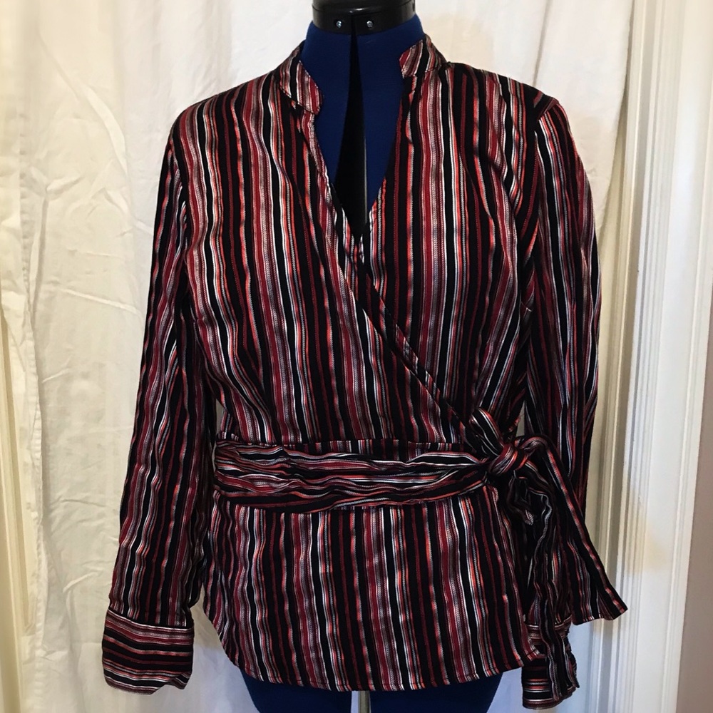 Apt. 9 Stretch Red Striped Wrapped Blouse
